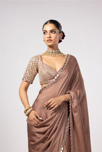 Load image into Gallery viewer, DEEP BEIGE SATIN SAREE WITH SWEETHEART NECK BLOUSE
