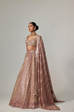 Load image into Gallery viewer, DEEP BEIGE MULTICOLOR METTALIC LEHENGA SET
