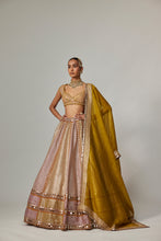 Load image into Gallery viewer, MUSTARD MULTICOLOR HEAVY METALLIC LEHENGA WITH GREEN DUPATTA
