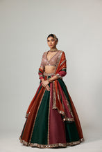 Load image into Gallery viewer, CRANBERRY MULTICOLOR LINEAR LEHENGA WITH V NECK BLOUSE
