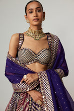 Load image into Gallery viewer, TEAL WINE MULTICOLOR LEHENGA SET WITH DARK PURPLE DUPATTA
