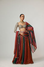Load image into Gallery viewer, CRANBERRY LEHENGA PANTS WITH SWEETHEART NECK FULL SLEEVE BLOUSE

