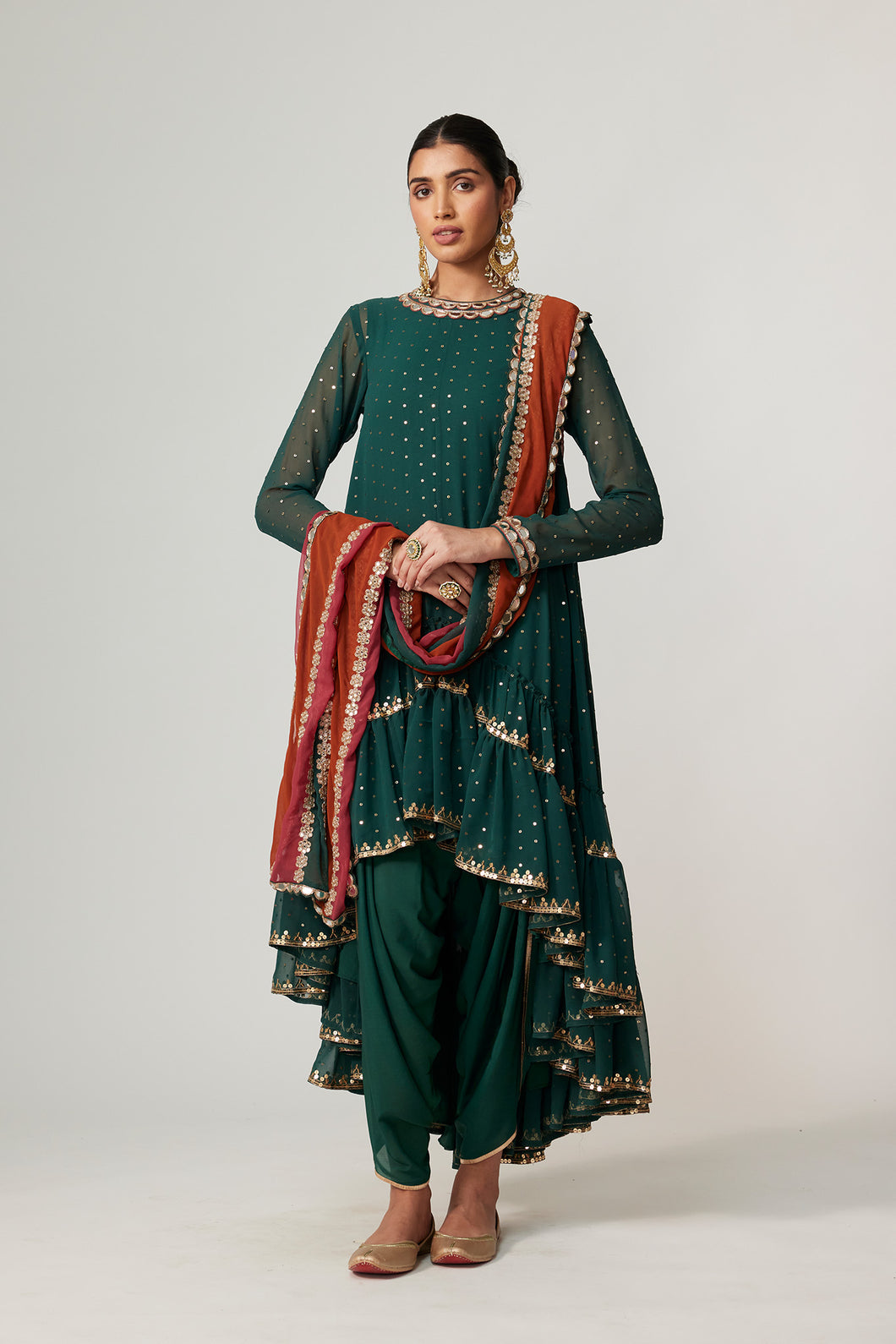 JADE GREEN DHOTI KURTA WITH DUPATTA SET