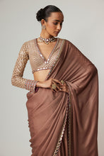 Load image into Gallery viewer, DEEP BEIGE SATIN SAREE SET
