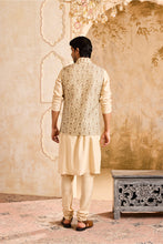 Load image into Gallery viewer, EMBROIDERED BEIGE BUNDI  JACKET WITH KURTA AND CHURIDAR
