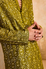 Load image into Gallery viewer, EMBROIDERED MEHENDI GREEN MIRRORWORK KURTA WITH SALWAR
