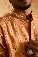 Load image into Gallery viewer, EMBROIDERED RUST MIRRORWORK KURTA WITH DHOTI SALWAR
