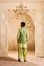 Load image into Gallery viewer, EMBROIDERED LIGHT GREEN MIRRORWORK BUNDI JACKET WITH KURTA SALWAR
