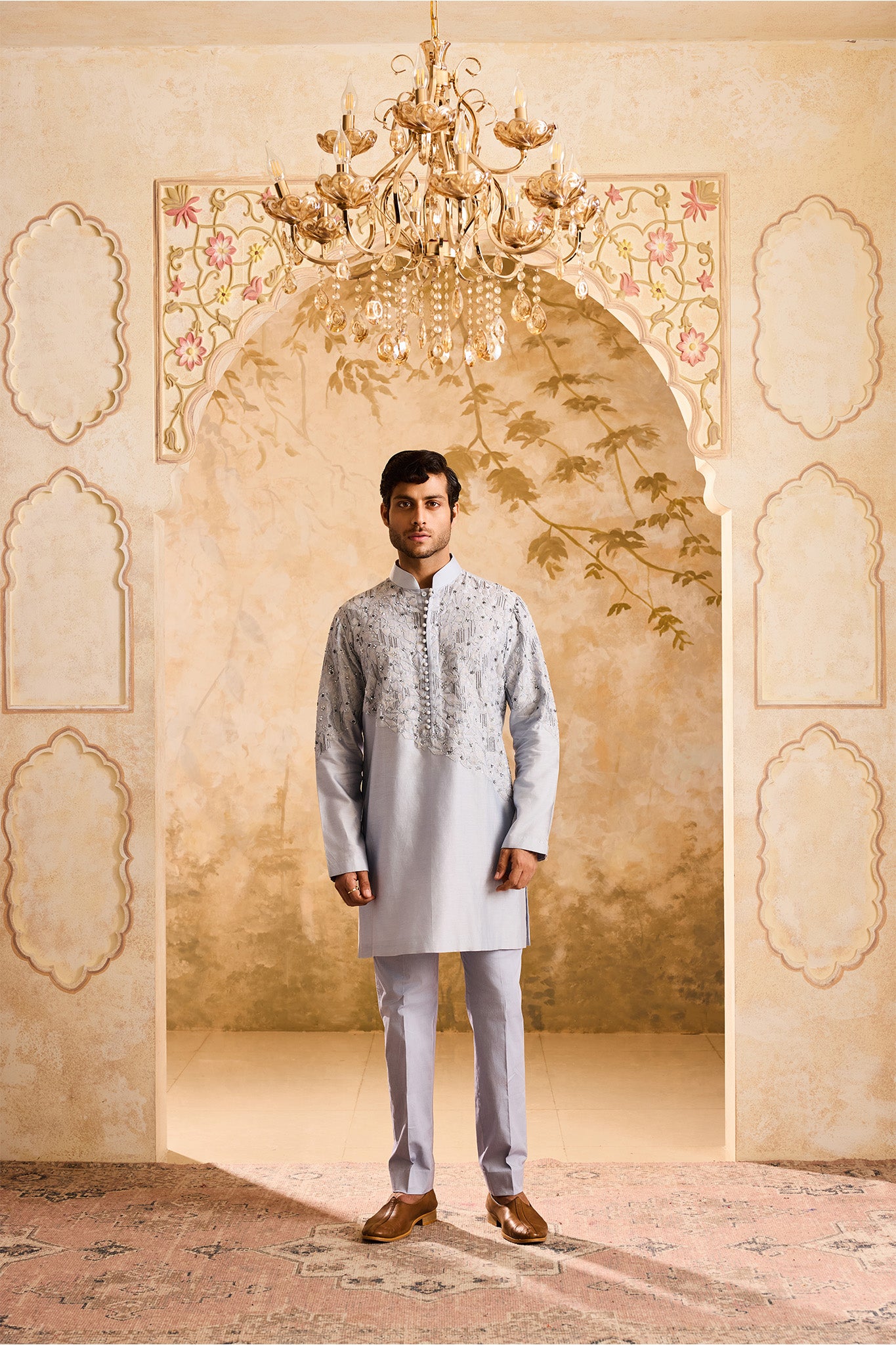 EMBROIDED POWDER BLUE APPLIQUE WORK WITH TROUSER