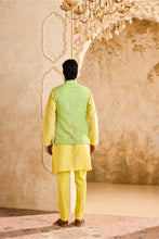 Load image into Gallery viewer, GREEN FLORAL BUNDI YELLOW KURTA PANT
