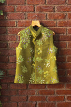 Load image into Gallery viewer, Ivory and Green  Hand Painted and Hand Embroidered Vest Set
