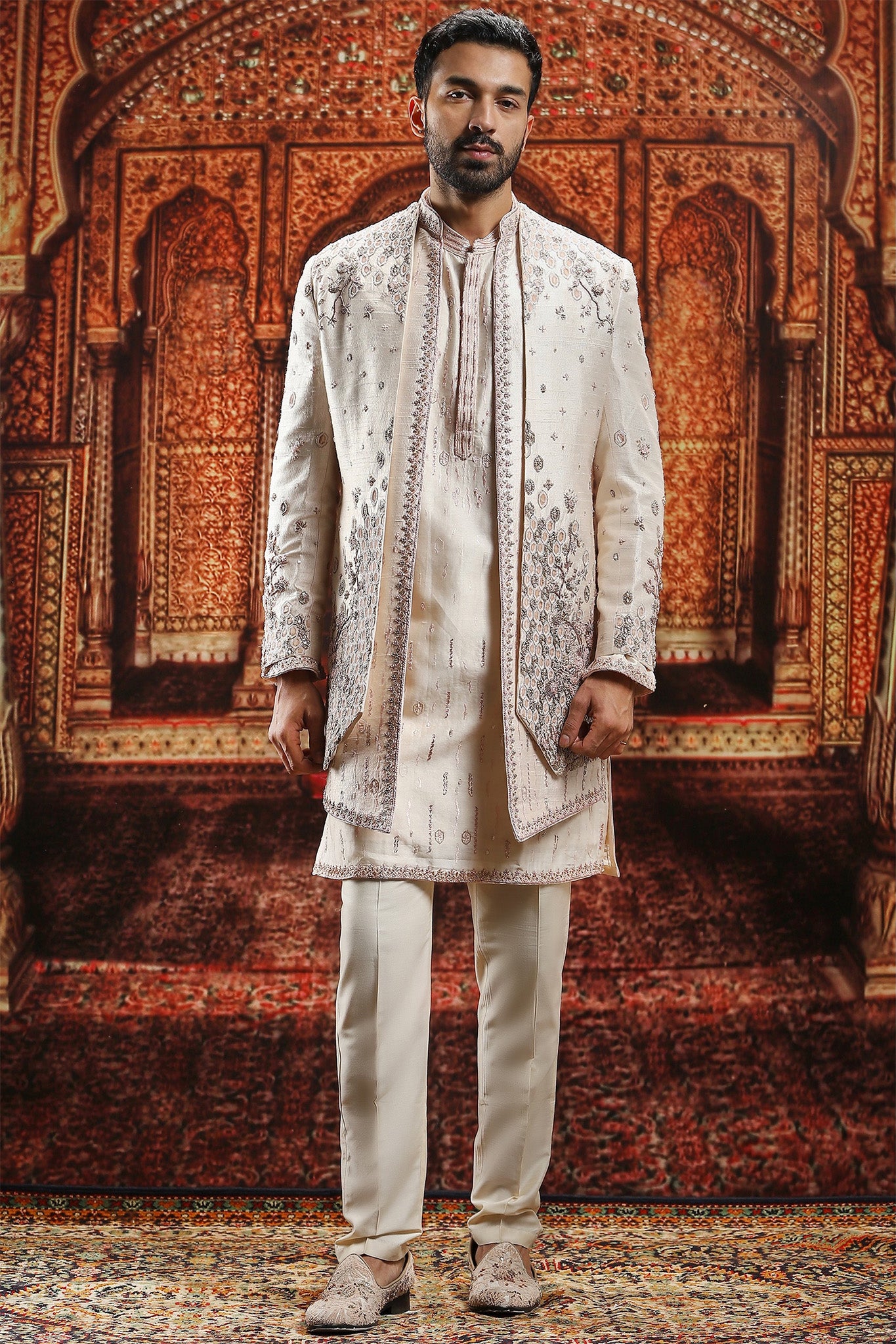 Almond Silk Square cut Open Indowestern