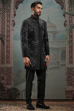 Load image into Gallery viewer, Black Moti Raw Silk Embroidered Sherwani
