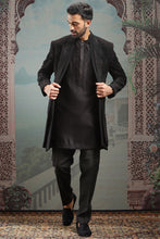 Load image into Gallery viewer, Black silk cutdana Open Indowestern

