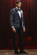 Load image into Gallery viewer, Blue and Black Sequin Jacquard Fabric Tuxedo
