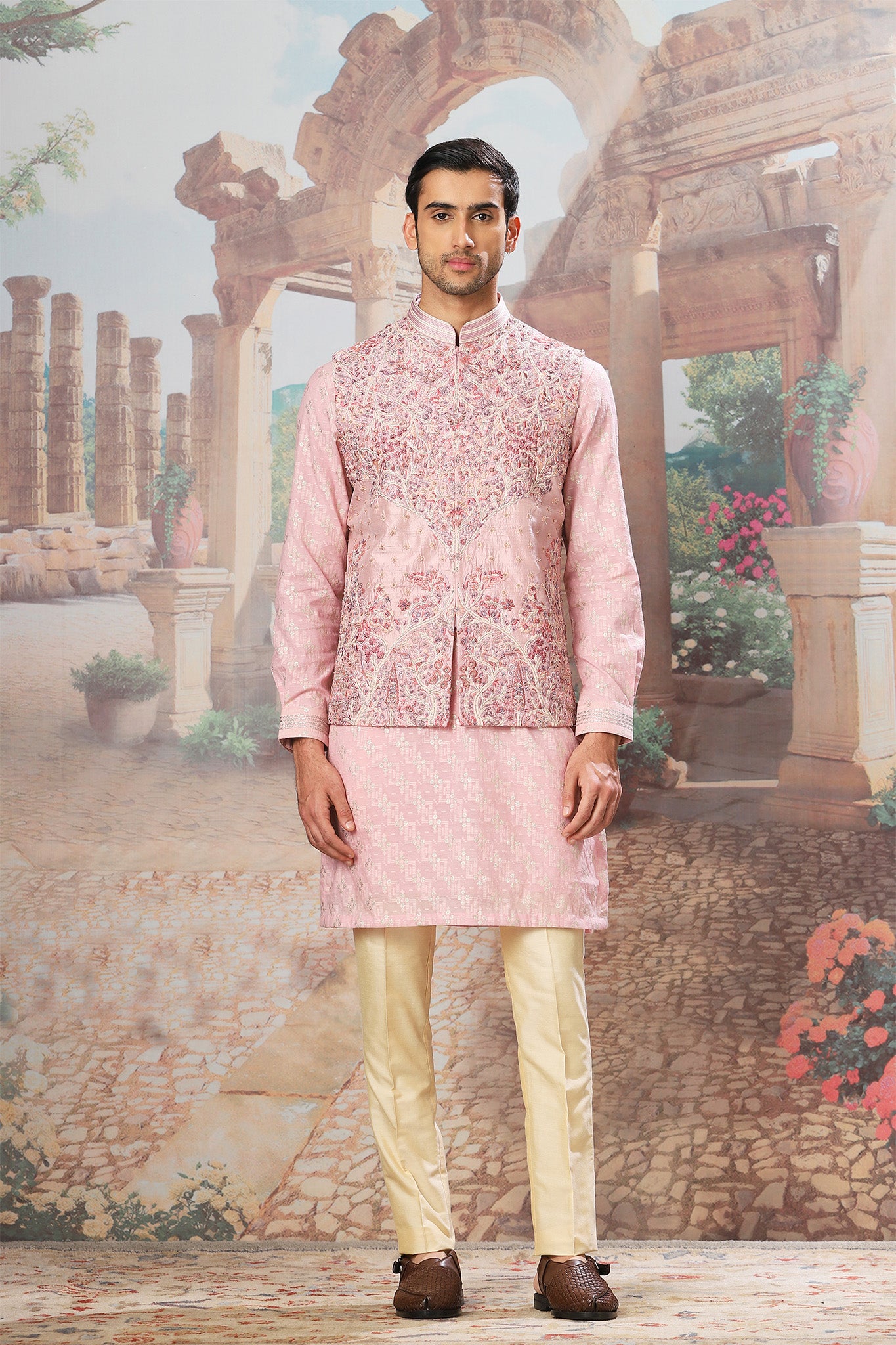 Gulnaz Raw Silk Embroidered Kurta Bundi Set