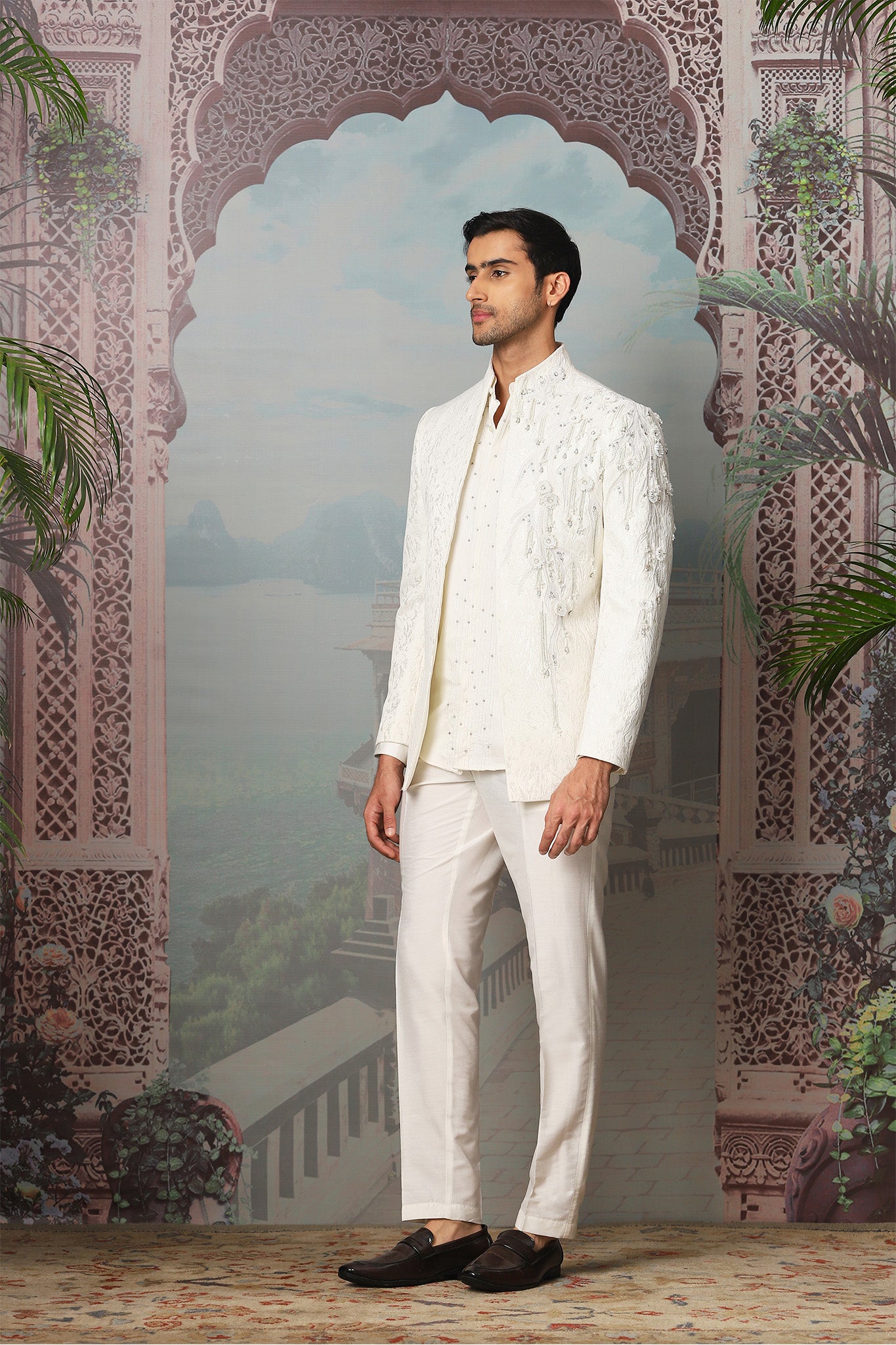 Ivory Pearl Grace Embroidered Open Indowestern Set
