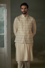 Load image into Gallery viewer, BEIGE KURTA CHURIDAR WITH WORKED BUNDI  JACKET SET
