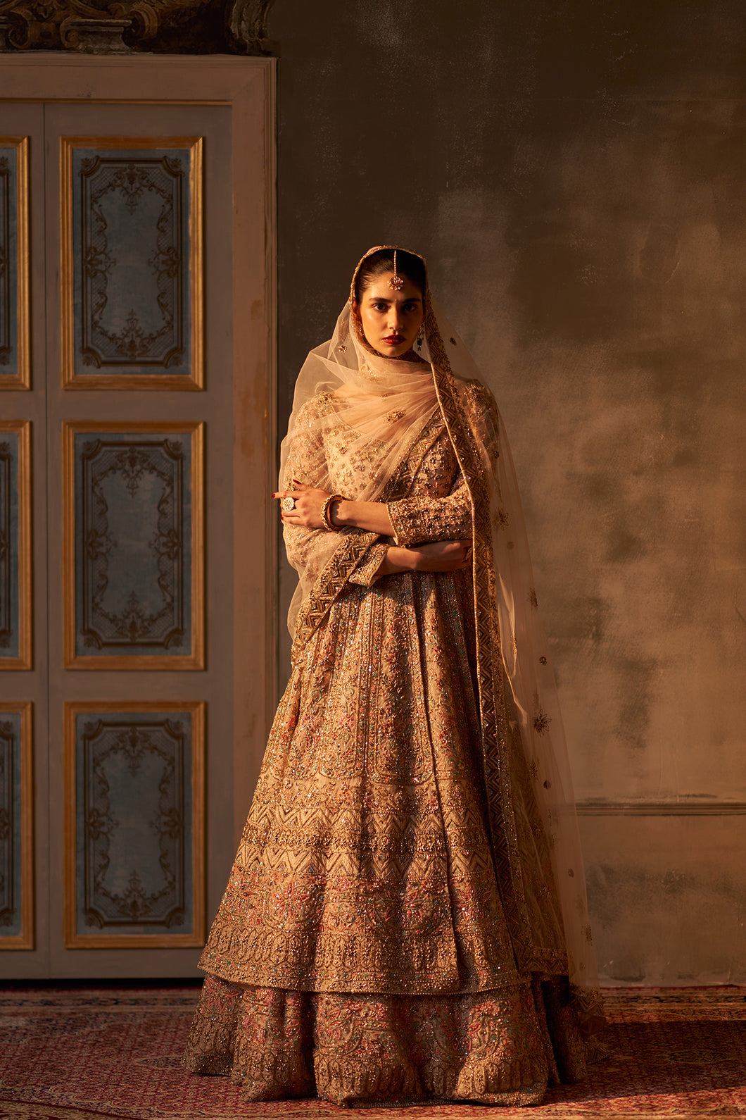 Peach Organza Lehenga Set