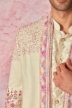 Load image into Gallery viewer, Cream Linen Bandhgala with Jaquard Silk Kurta Set
