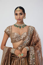 Load image into Gallery viewer, Copper Shimmer Organza Linear Lehenga Set
