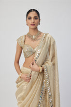 Load image into Gallery viewer, Golden Shimmer Organza saree set
