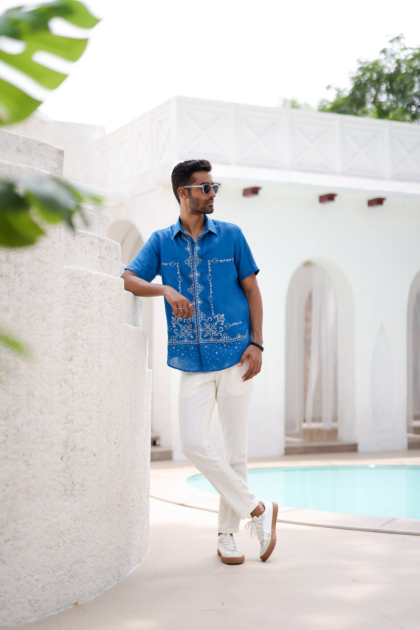Vivid Blue Cow Boy Embroidered Shirt