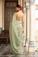 Load image into Gallery viewer, green organza saree
