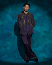 Load image into Gallery viewer, Twilight Blue hand embroidered sequence short jacket set
