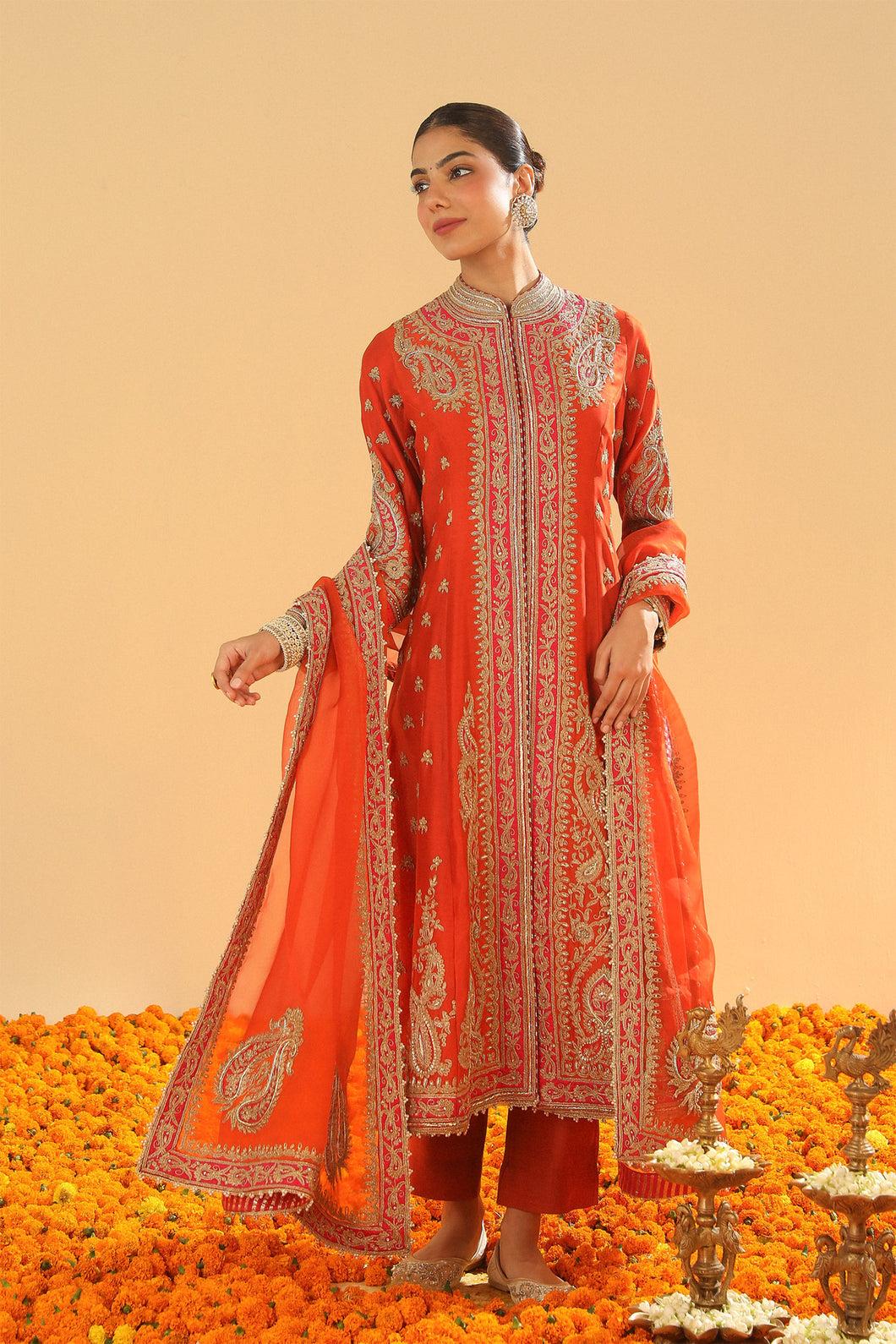 Amayah - Long A-line Jacket with Pant and Dupatta