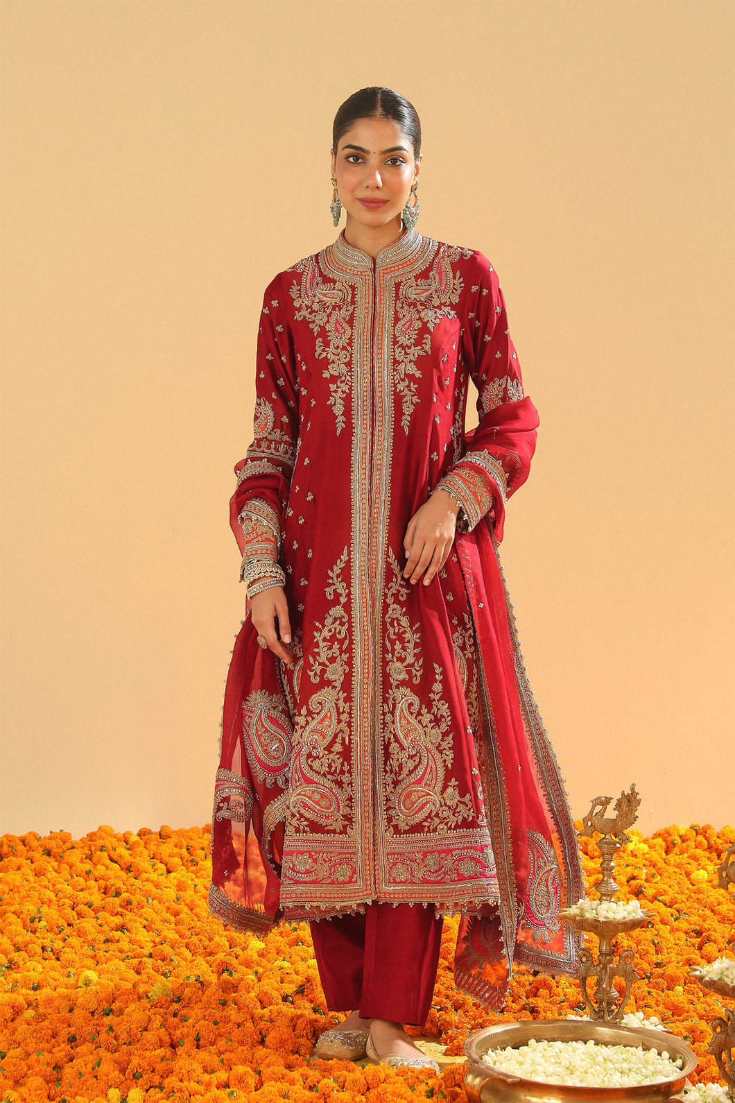 Minara - Long A-line Jacket with Pant and Dupatta