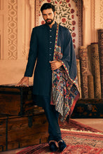 Load image into Gallery viewer, Hand-Picked Stitch: Navy Blue Indowestern with Patchwork Pintuck
