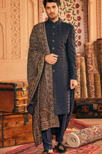 Load image into Gallery viewer, Classic Navy Blue Kashmiri RESHAM EMB Sherwani
