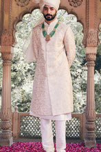 Load image into Gallery viewer, Cream Floral Embroidered Sherwani with Threadwork AND MOTI HAND EMBROIDERY HIGHLIGHTS
