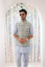 Load image into Gallery viewer, Sky Blue Floral Printed Kurta Bundi Set
