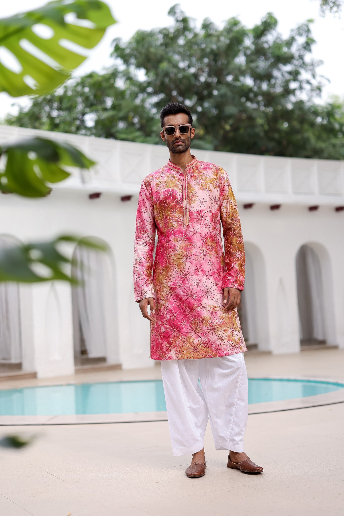 Pink Wine Tie-Dye Sequins Embroidery Kurta