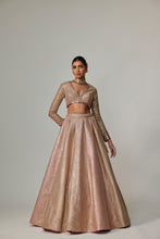 Load image into Gallery viewer, DEEP BEIGE MULTICOLOR V NECK CROP TOP WITH SKIRT

