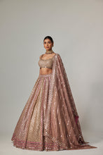 Load image into Gallery viewer, DEEP BEIGE MULTICOLOR METALLIC LEHENGA WITH SQUARE NECK BLOUSE
