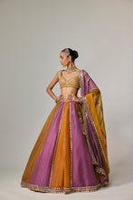 Load image into Gallery viewer, MUSTARD MULTICOLOR LINEAR LEHENGA WITH CAP SLEEVE BLOUSE
