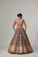 Load image into Gallery viewer, CRANBERRY MULTICOLOR LINEAR FLOWER LEHENGA SET WITH DOUBLE DUPATTA
