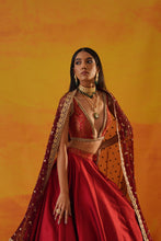 Load image into Gallery viewer, Maroon tafta silk lehenga choli set
