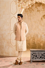 Load image into Gallery viewer, BEIGE FLORAL BUNDI JACKET KURTA CHURIDAR
