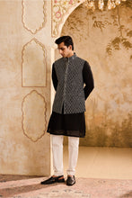 Load image into Gallery viewer, EMBROIDRED BALCK &amp; WHITE BUNDI JACKET WITH KURTA  AND PANT
