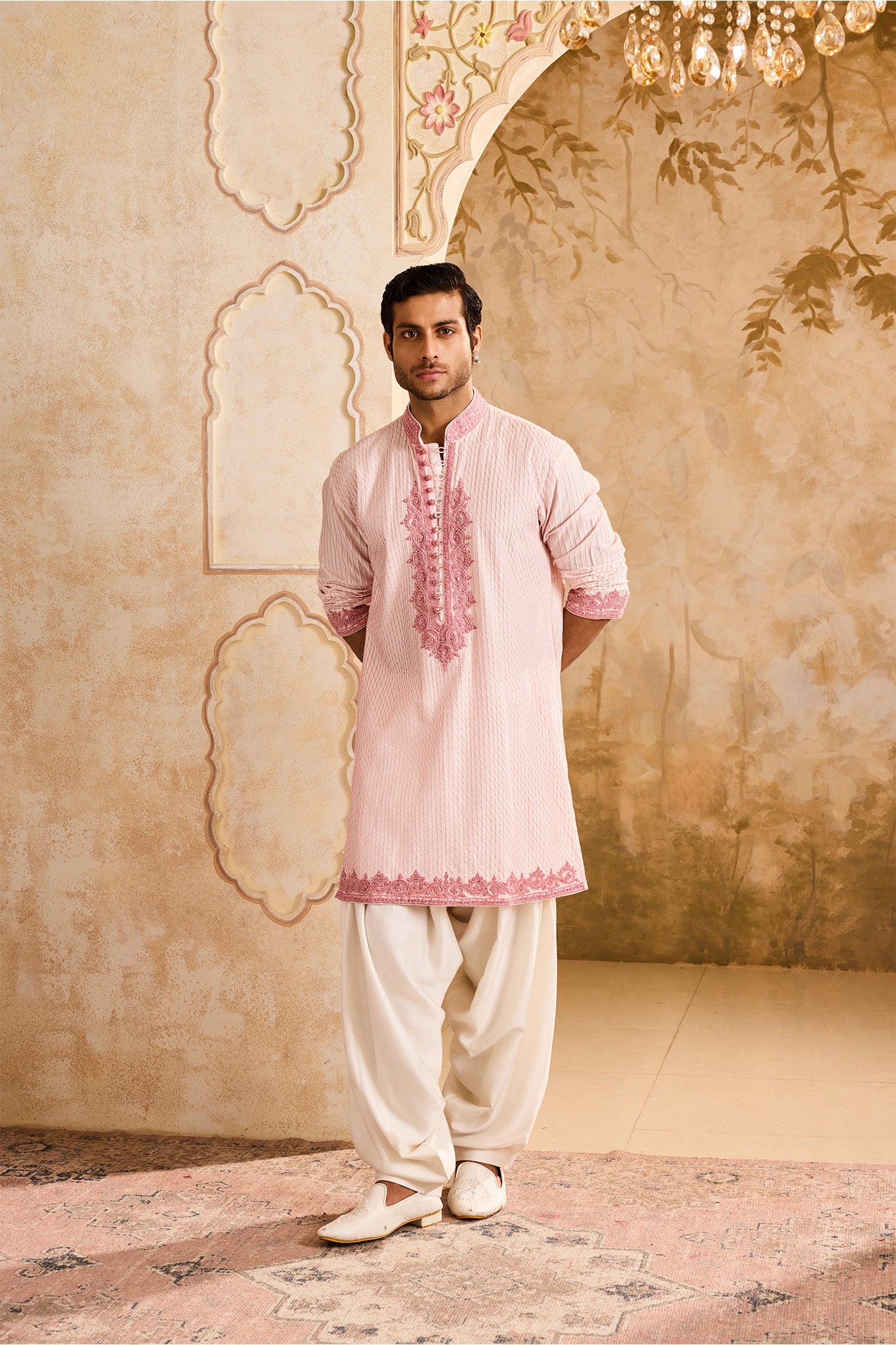 EMBROIDERED PINK PINTUCKED KURTA WITH SALWAR