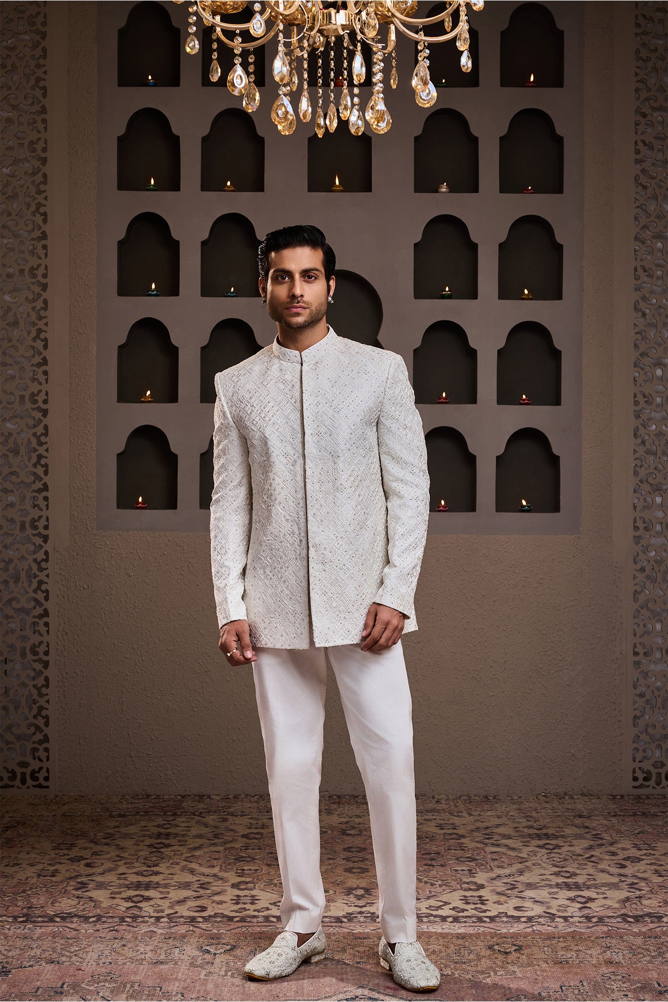 WHITE EMBROIDERED JODHPURI COAT WITH PANT
