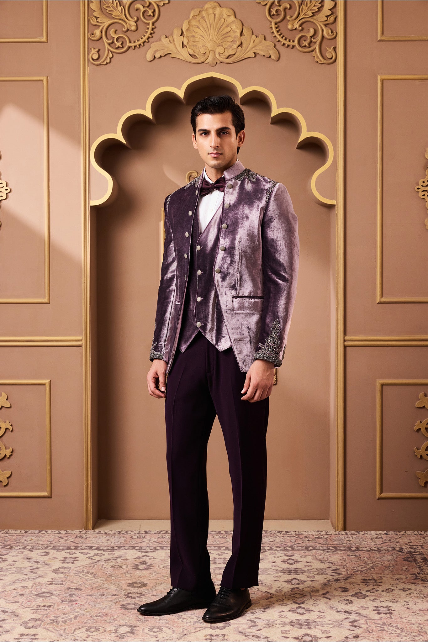 LILAC EMBROIDERED COAT AND VEST WITH PANT