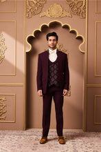 Load image into Gallery viewer, BURGUNDY TUXEDO WITH EMBROIDERED VEST AND PANT
