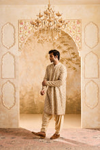 Load image into Gallery viewer, EMBROIDERED BIEGE MIRRORWORK KURTA WITH  SALWAR
