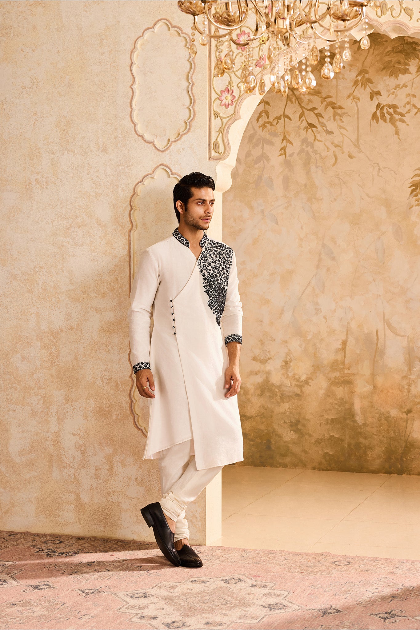 EMBROIDRED WHITE ANGRAKHA KURTA CHURIDAR