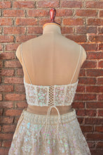 Load image into Gallery viewer, Beige Sequin work corset and lehenga set
